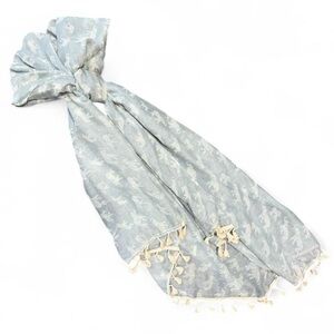 Blue Gray silky elephant print scarf pashmina shawl with tassels